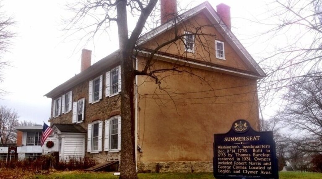 Summerseat came from humble beginnings, much like its builder, Adam Hoops. However, Hoops' daughter would marry Thomas Barclay, who would become the first US consul to a foreign nation after the first suggested consul boarded a ship set for France and was never heard from again. The Barclays sold the house to Robert Morris who was in the process of financing the American Revolution before he sold the property to George Clymer, a fellow patriot who signed both the Declaration of Independence and the United States Constitution. Robert Morris did both of those things as well, and it remains, to this day, the only house in the universe that was owned by two signers of both the declaration and the constitution, as well as the Morrisville Historical Society. According to the plaque, Hoops was so humble that he doesn't even get credit for building the sucker, nor for supplying the british forces during the French and Indian war. December 8-14, 1776, the house would host general George Washington, a week and a half before he would assail Trenton, NJ, on the way to turning the tide in that war, and securing America's place as the world's newest country, at least for a little while. #lovemytown