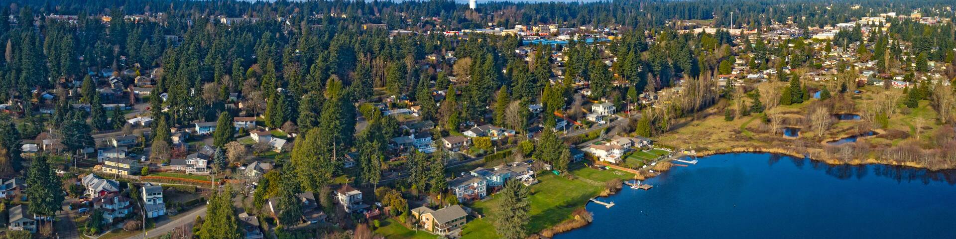 Lake Ballinger Mountlake Terrace Edmonds Washington Olympic Mountains Background Aerial View