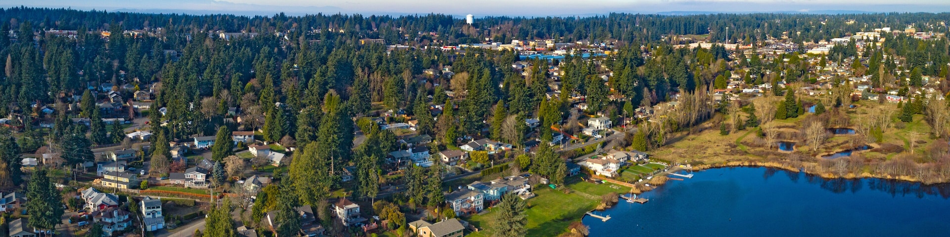 Lake Ballinger Mountlake Terrace Edmonds Washington Olympic Mountains Background Aerial View