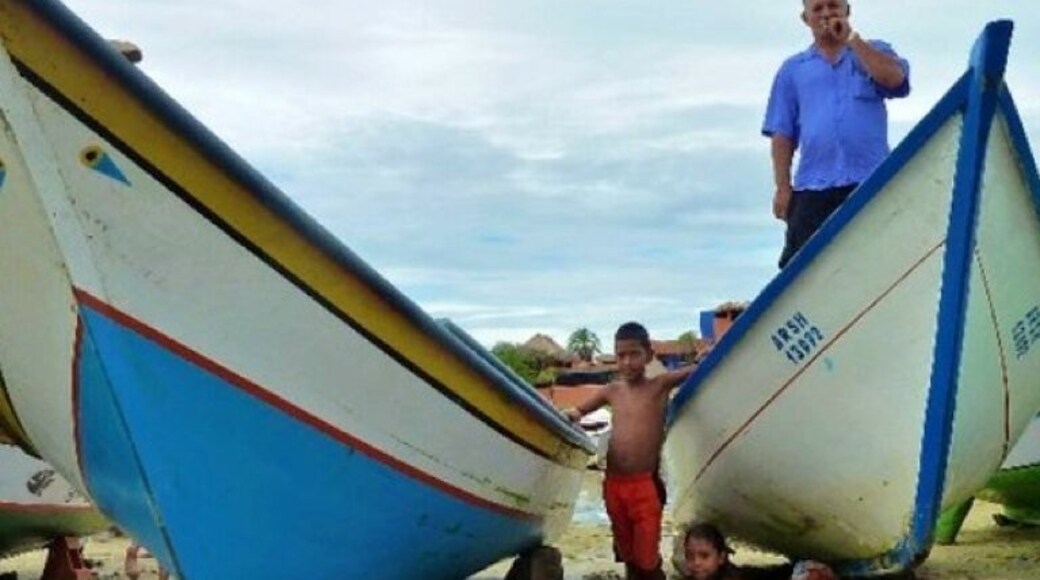 Beach with fishing boats on Margarita Island, Venezuela.