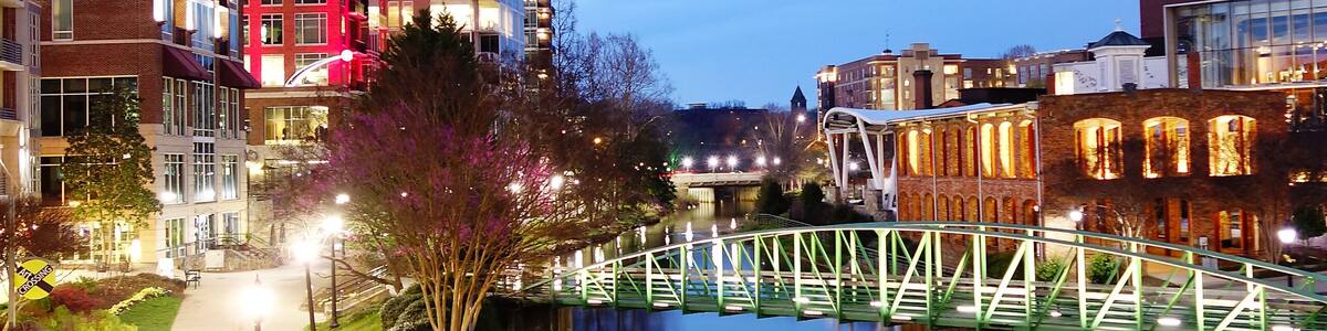 The Eugenia Duke bridge over the Reedy River in picturesque downtown Greenville SC , featuring Falls Park, walking paths, shopping and dining
