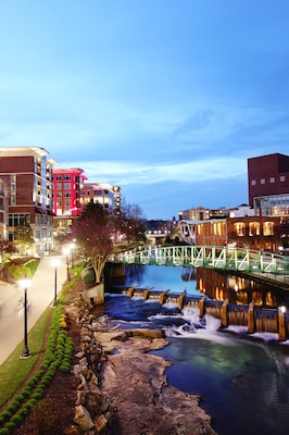 The Eugenia Duke bridge over the Reedy River in picturesque downtown Greenville SC , featuring Falls Park, walking paths, shopping and dining