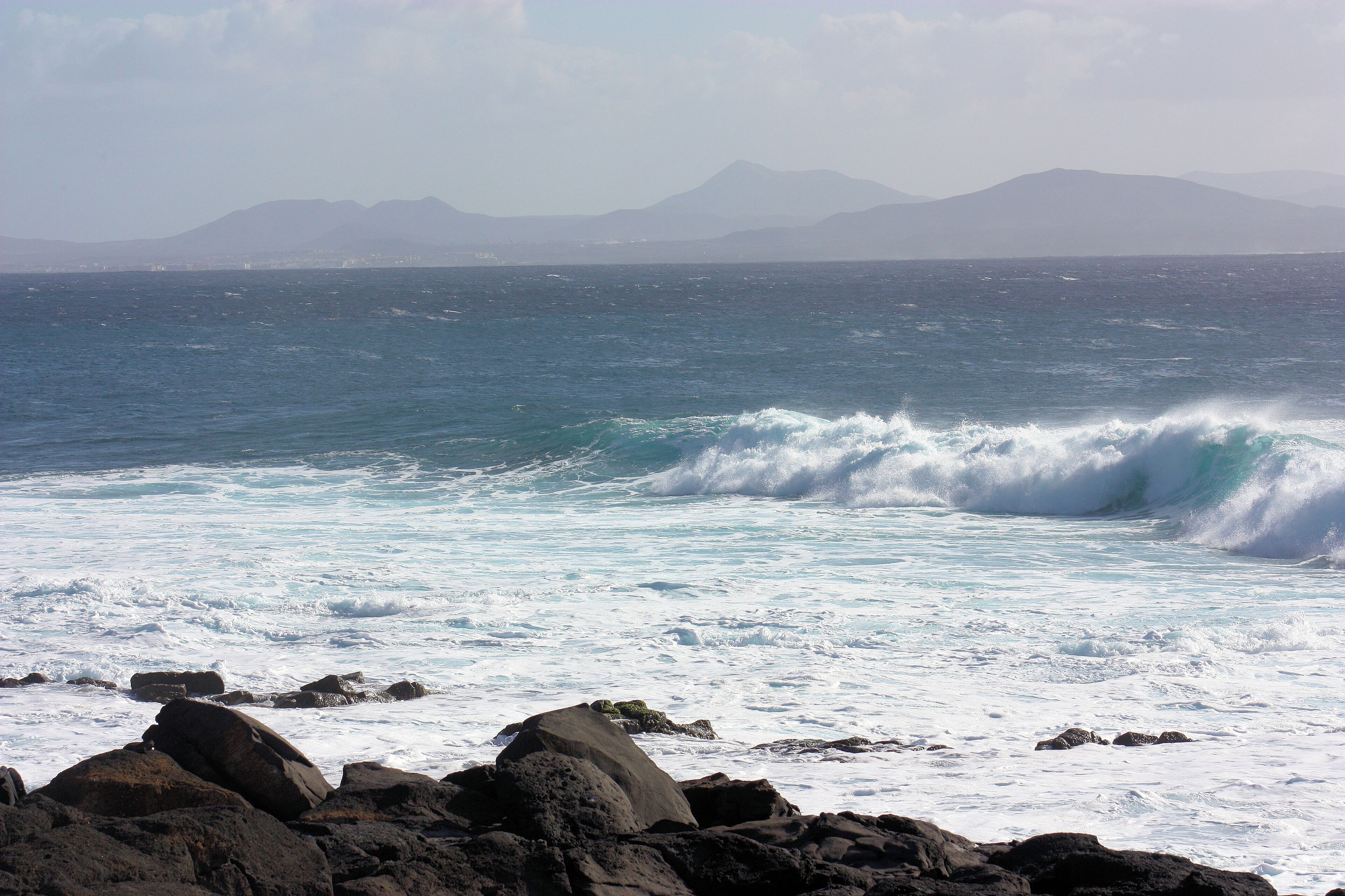Playa Blanca, view from Punta Pechiguera to the Fuerteventura island