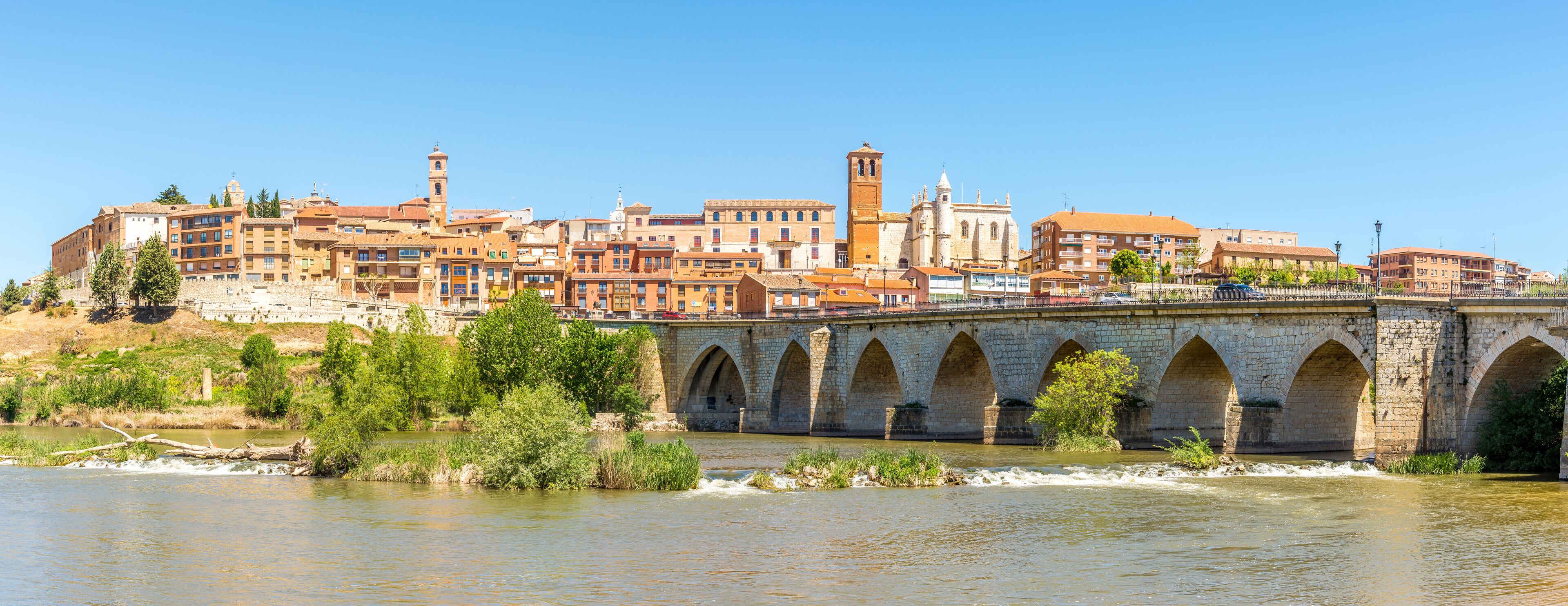 Panoramic view at the Tordesillas town with Douro river in Spain