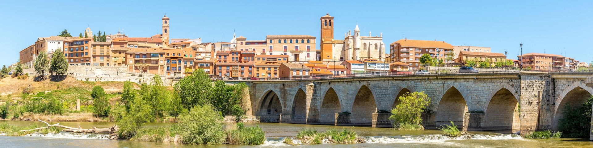 Panoramic view at the Tordesillas town with Douro river in Spain