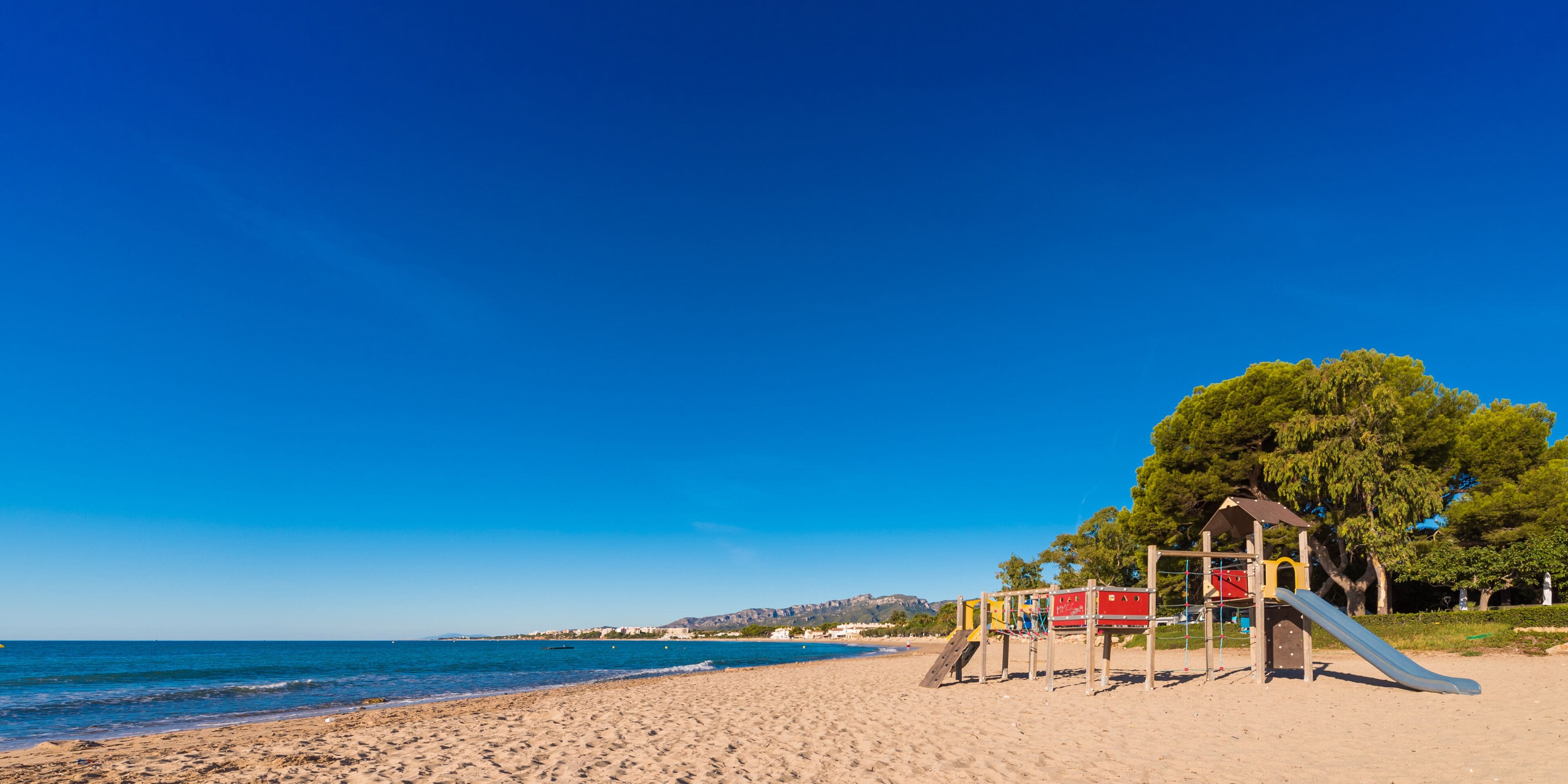 Sand beach in Miami Platja, Tarragona, Catalunya, Spain. Copy space for text.