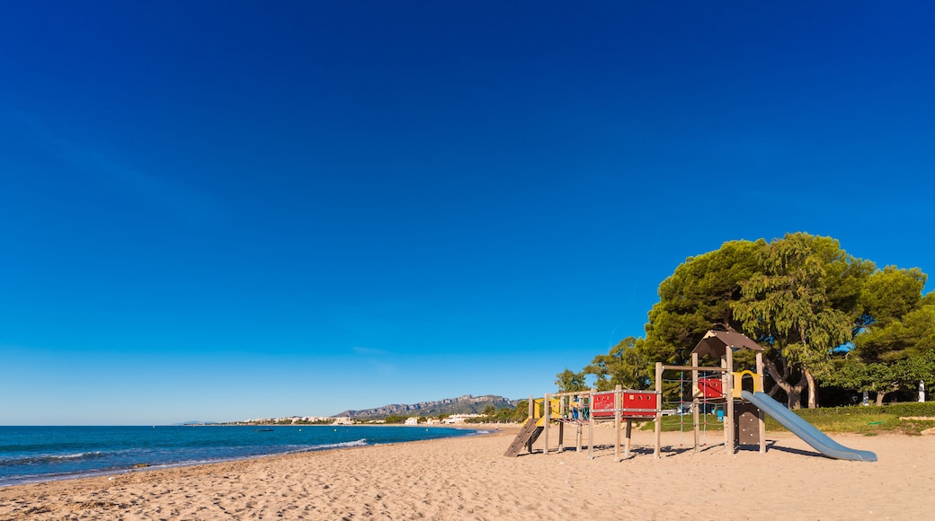 Sand beach in Miami Platja, Tarragona, Catalunya, Spain. Copy space for text.