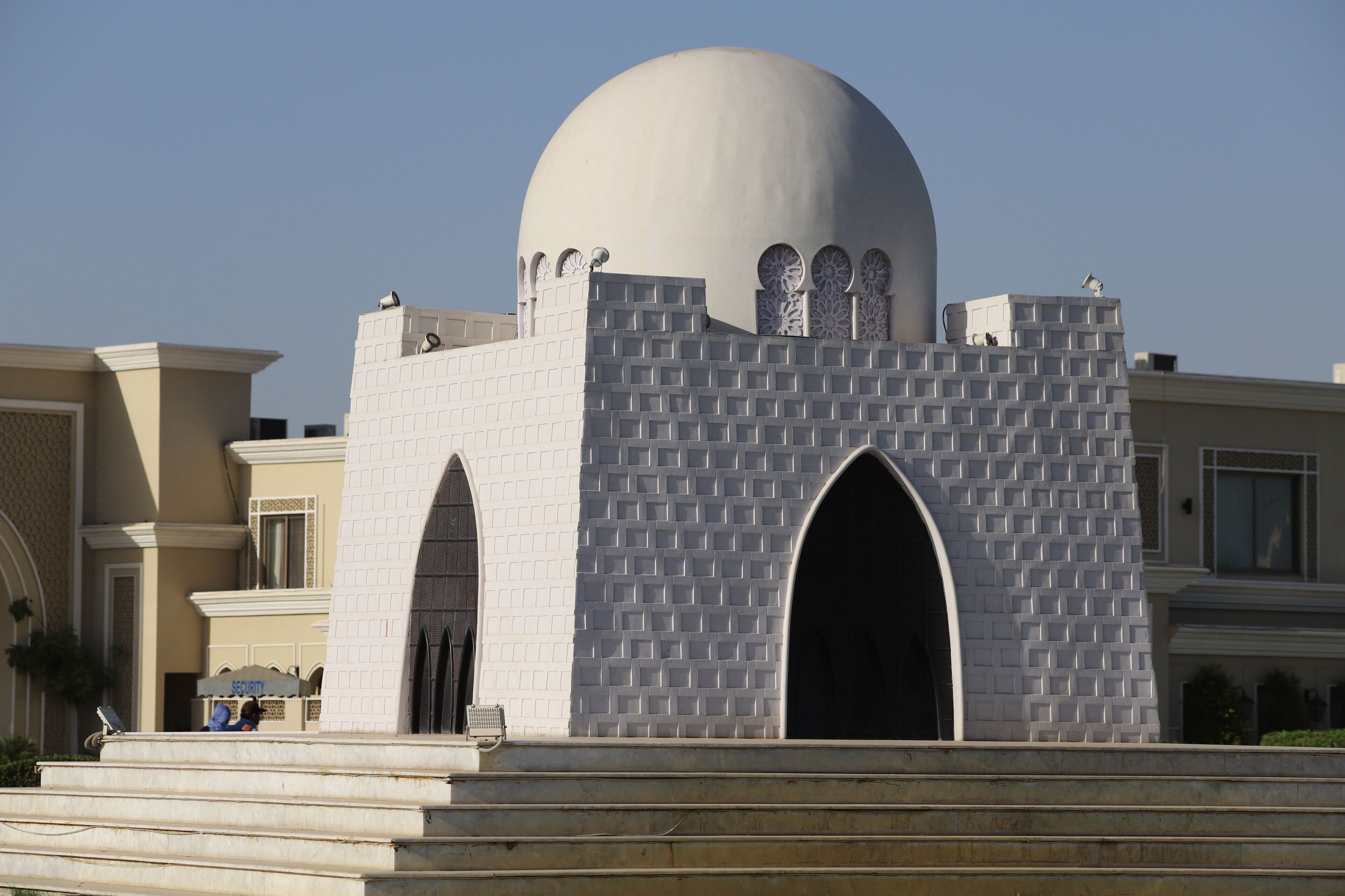 Tample of Mazar e Quaid. Picture of mausoleum of Quaid-e-Azam in bright sunny day, also known as mazar-e-quaid, famous landmark of Karachi Pakistan and tourist attraction of Pakistan.Baeutiful Footage