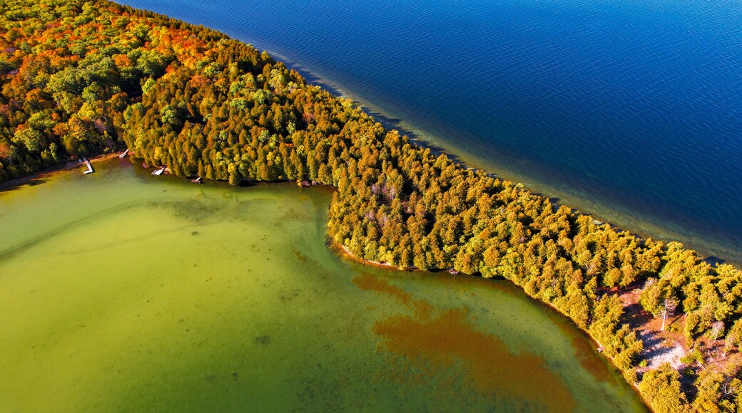 Wisconsin lake in the fall, drone footage