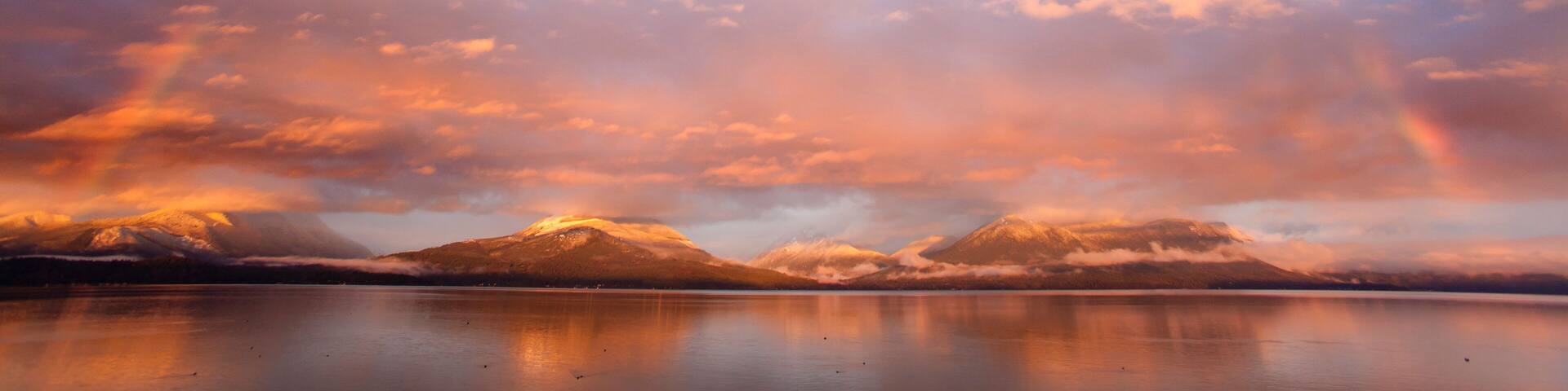 Sunrise rainbow over the sea, Hood Canal, Seabeck, Kitsap County, Washington State, USA