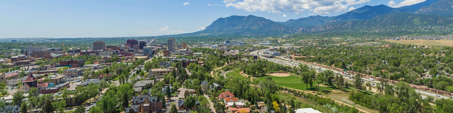 Aerial panorama of Downtown Colorado Springs