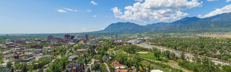 Aerial panorama of Downtown Colorado Springs