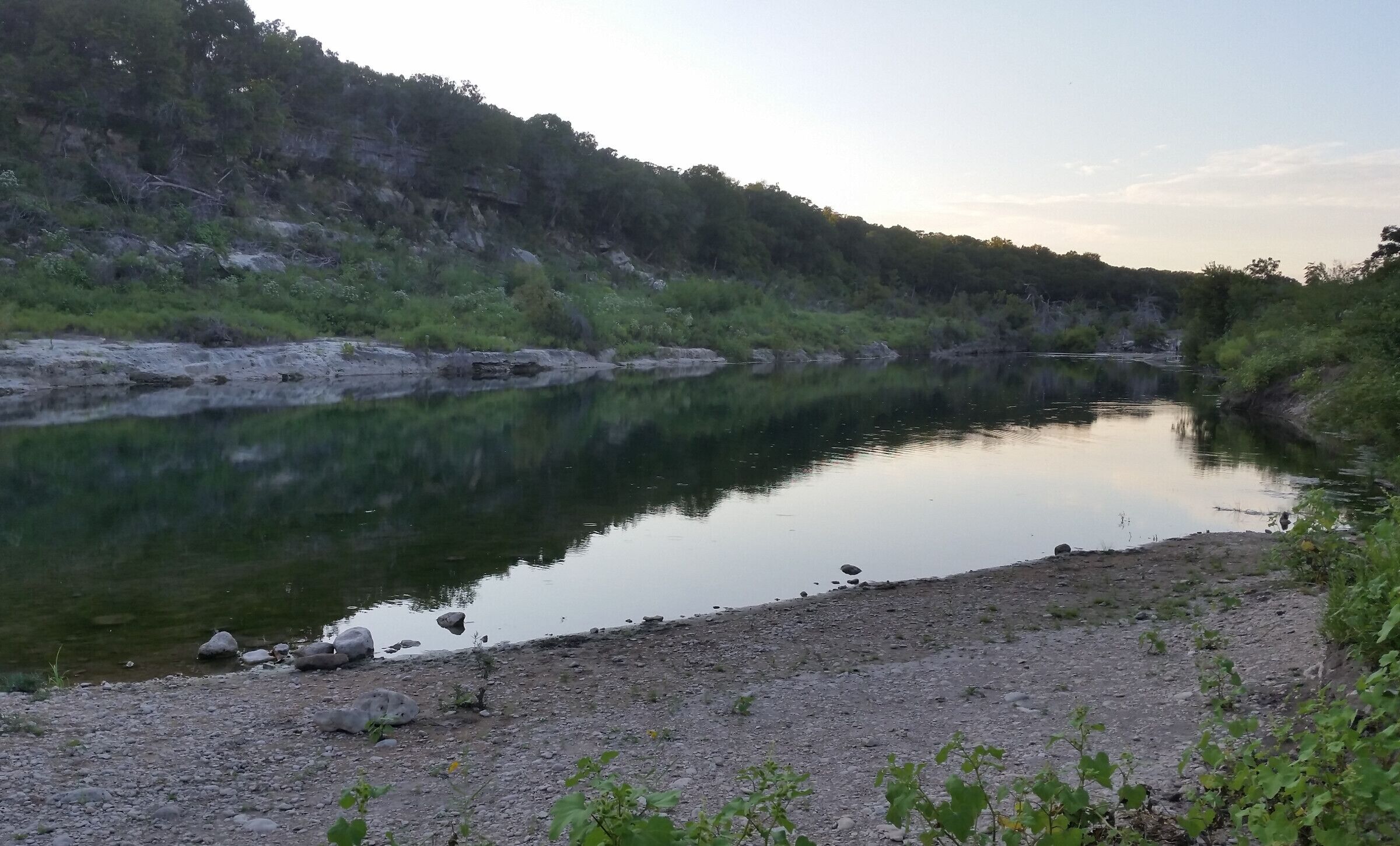 Evening view of the Blanco River near Wimberley, Texas