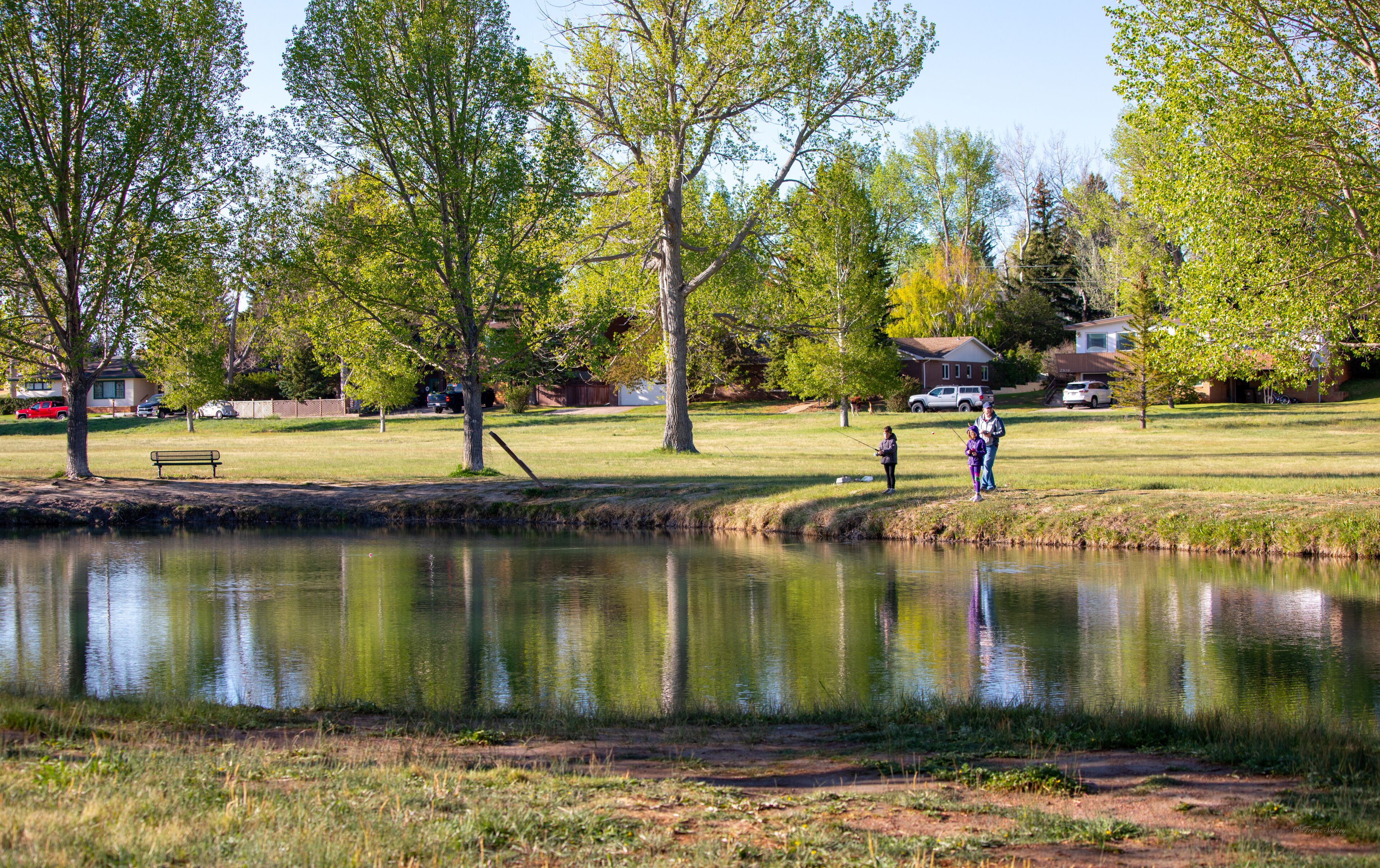 Fishing at a Wyoming lake with family in summer