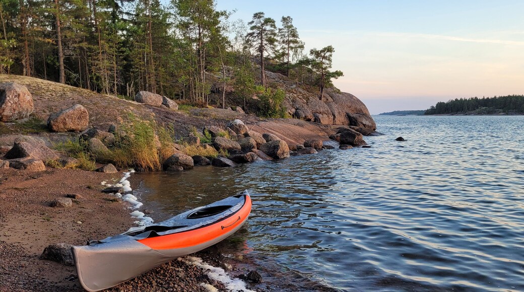 Two Kayaks Resting on the Shoreline in Bush Bay Near Cedarville Michigan Lake Huron