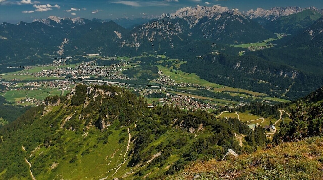 July 2015
Town Reutte, Tyrolia, Austria
Reutte is a market town in the Austrian state of Tyrolia. Reutte is located in the altitude of 853 meters on the Lech river, and has a population of 6,210.
The name "Reutte" has its origin in "roden" or "reuten" meaning glade.
Reutte is a popular holiday resort and its proximity to the famous Bavarian Castles of Neuschwanstein, Schwangau or the Ehrenberg ruins make Reutte a cultural destination as well as a skiing destination.
View from Hahnenkamm in Tannheimer Berge. In the background you can see Zugspitze and Wetterstein mountain ranges.
