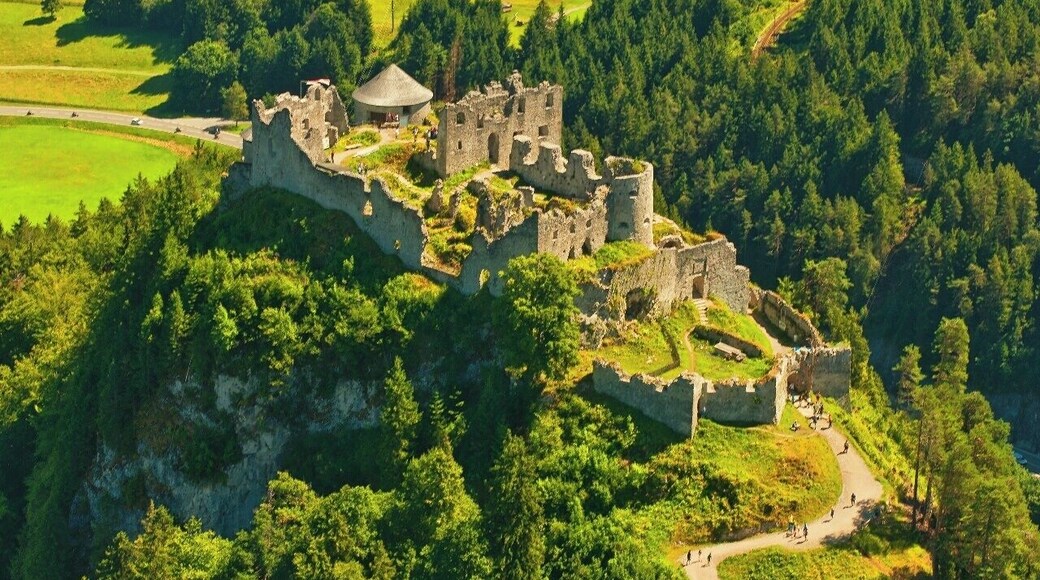 July 2015
Castle ruin Ehrenberg, Austria
This castle ruin is located south of Reutte in altitude 1.100 meters just over the Highway 179 which connects Reutte and Lechtal valley with the rest of Tyrol land (through the Fernpass saddle). The castle was built ca. 1290 and was used to guard the strategic road to Reutte and this part of Austria. It ceased its function in 1782. It is the middle castle, there is the higher Schlosskopf, lower Klause and Fort Claudia, which is connected with the famous Highline 179 hanging bridge over the highway.