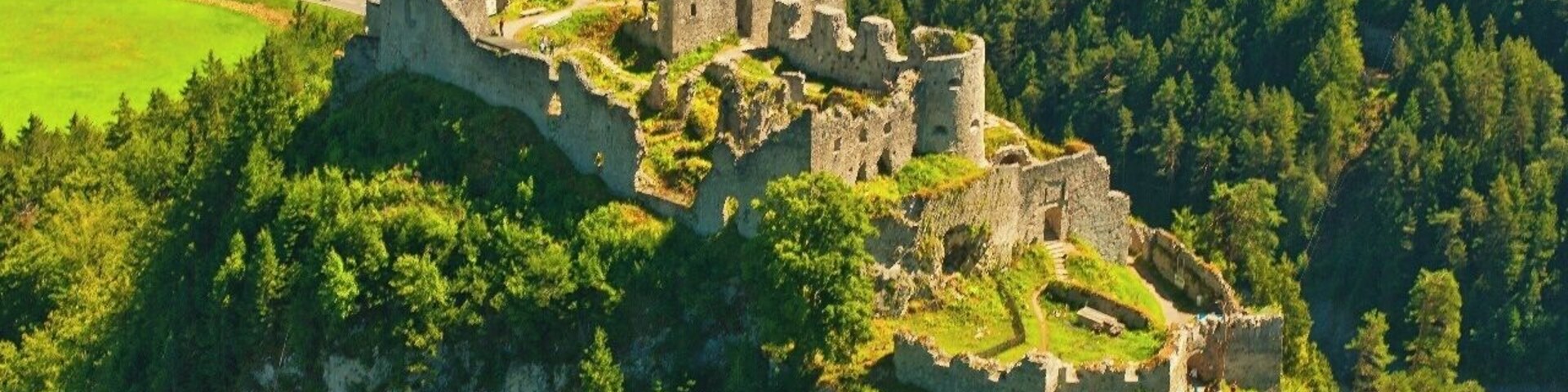 July 2015
Castle ruin Ehrenberg, Austria
This castle ruin is located south of Reutte in altitude 1.100 meters just over the Highway 179 which connects Reutte and Lechtal valley with the rest of Tyrol land (through the Fernpass saddle). The castle was built ca. 1290 and was used to guard the strategic road to Reutte and this part of Austria. It ceased its function in 1782. It is the middle castle, there is the higher Schlosskopf, lower Klause and Fort Claudia, which is connected with the famous Highline 179 hanging bridge over the highway.