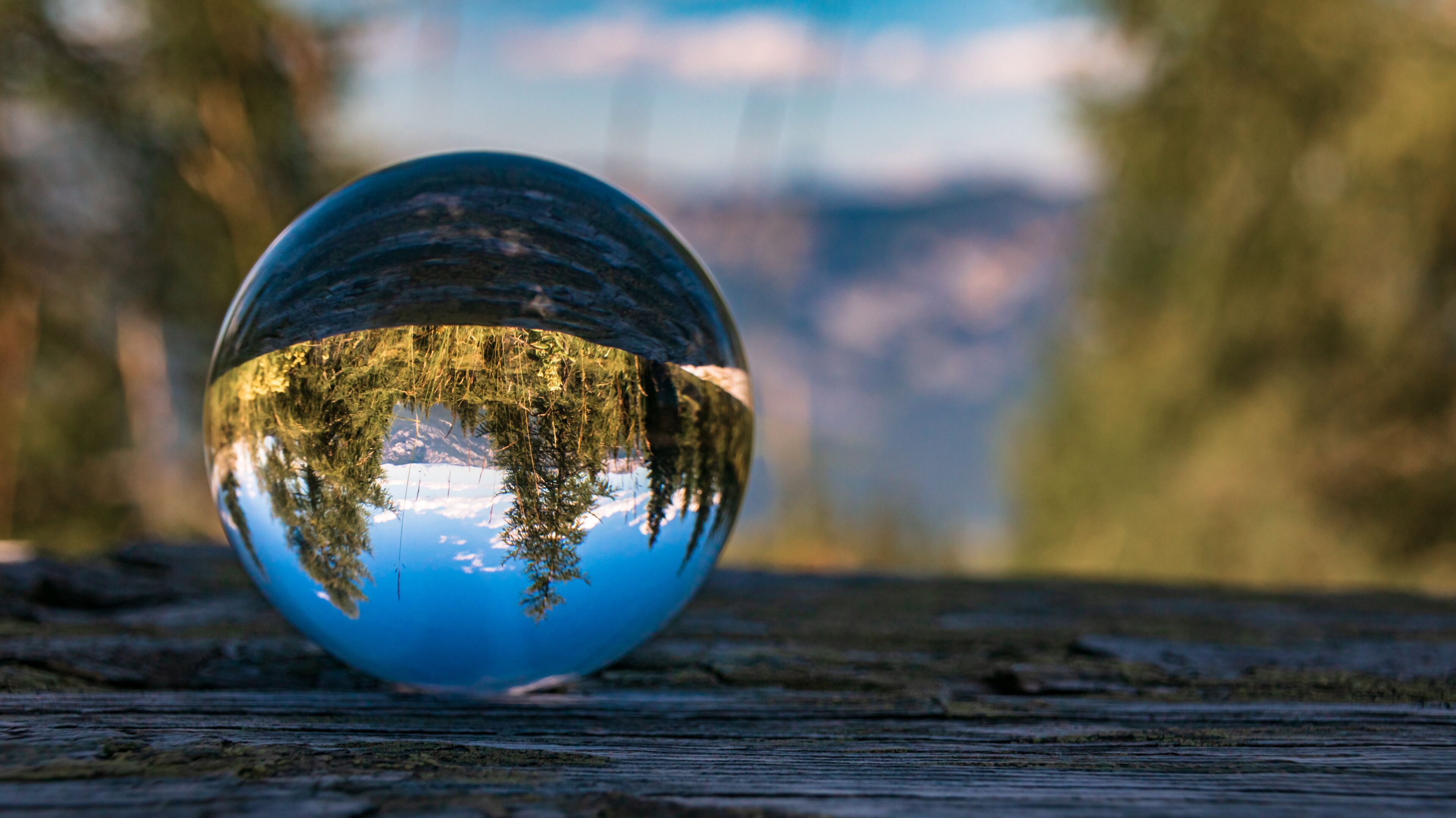 Crystal ball alpine landscape shot at Planai Alm, Schladming, Steiermark, Austria