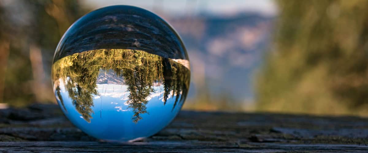 Crystal ball alpine landscape shot at Planai Alm, Schladming, Steiermark, Austria