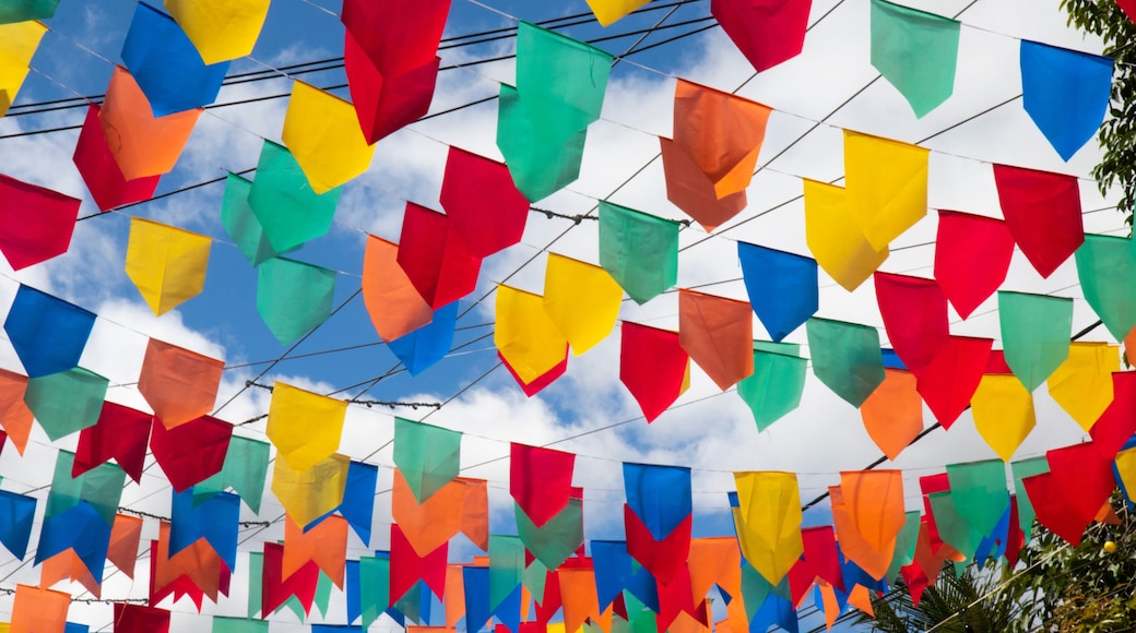 Caruaru / Pernambuco / Brazil. 06, 07, 2022. Traditional decoration of June parties in Northeast Brazil with multicolored flags and balloons.