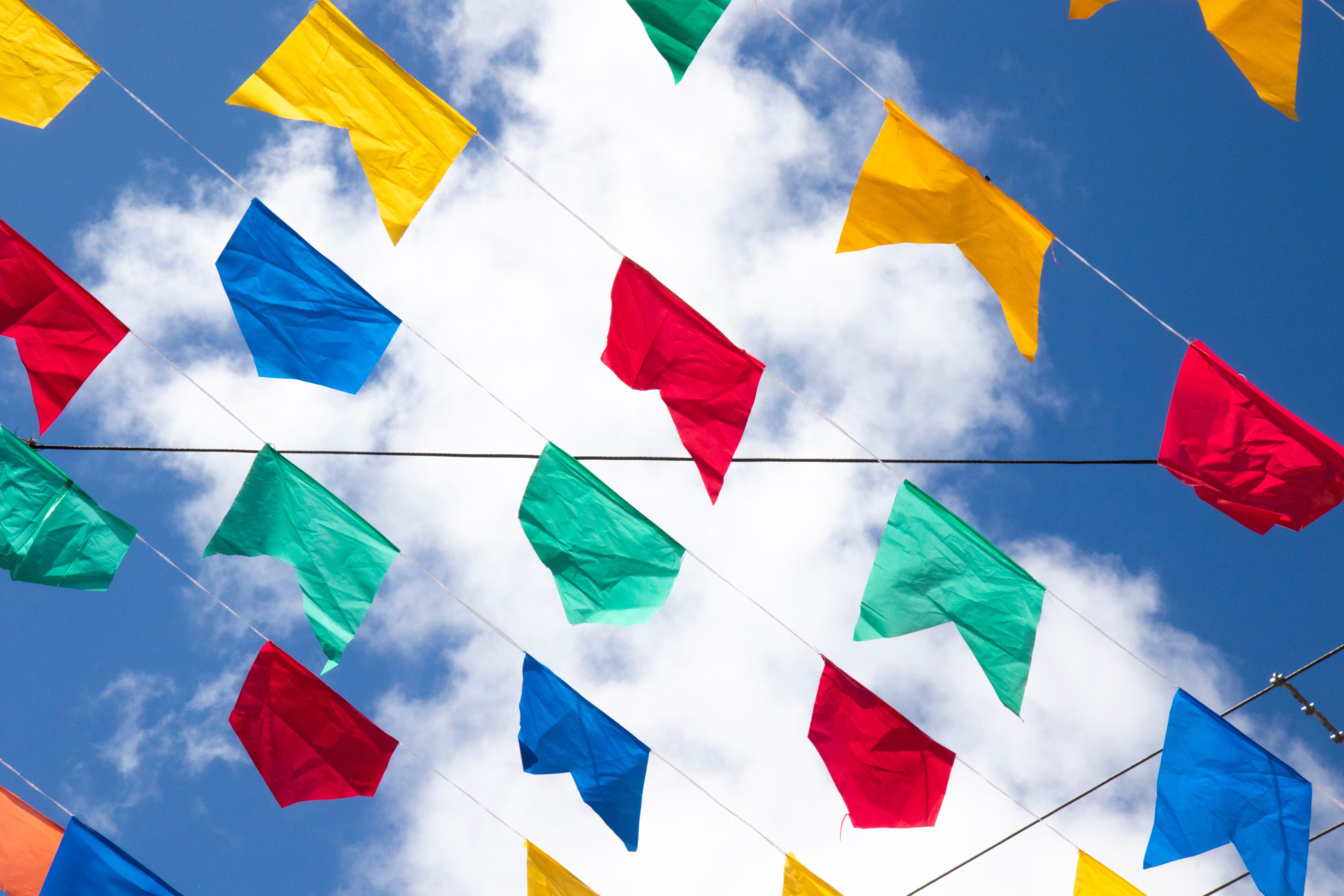 Caruaru / Pernambuco / Brazil. 06, 07, 2022. Traditional decoration of June parties in Northeast Brazil with multicolored flags and balloons.