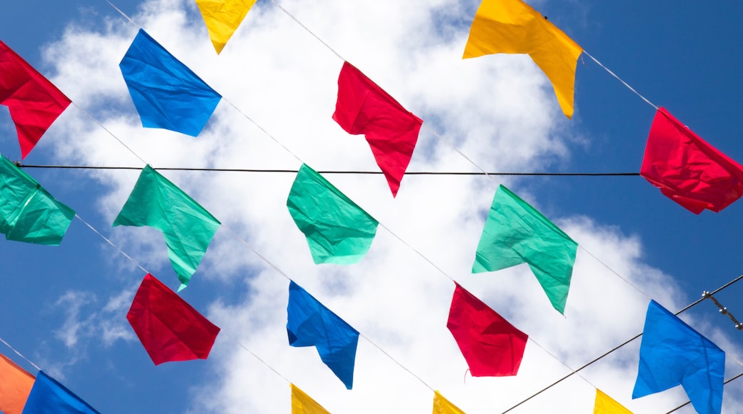 Caruaru / Pernambuco / Brazil. 06, 07, 2022. Traditional decoration of June parties in Northeast Brazil with multicolored flags and balloons.