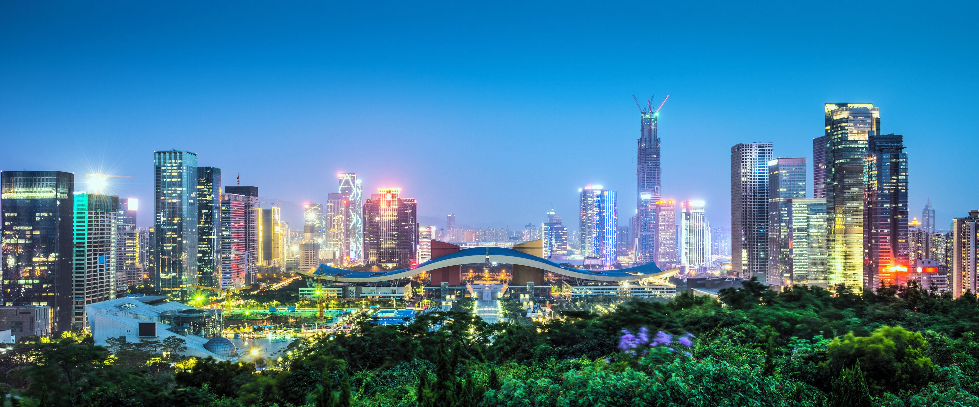Shenzhen, China city skyline at twilight.