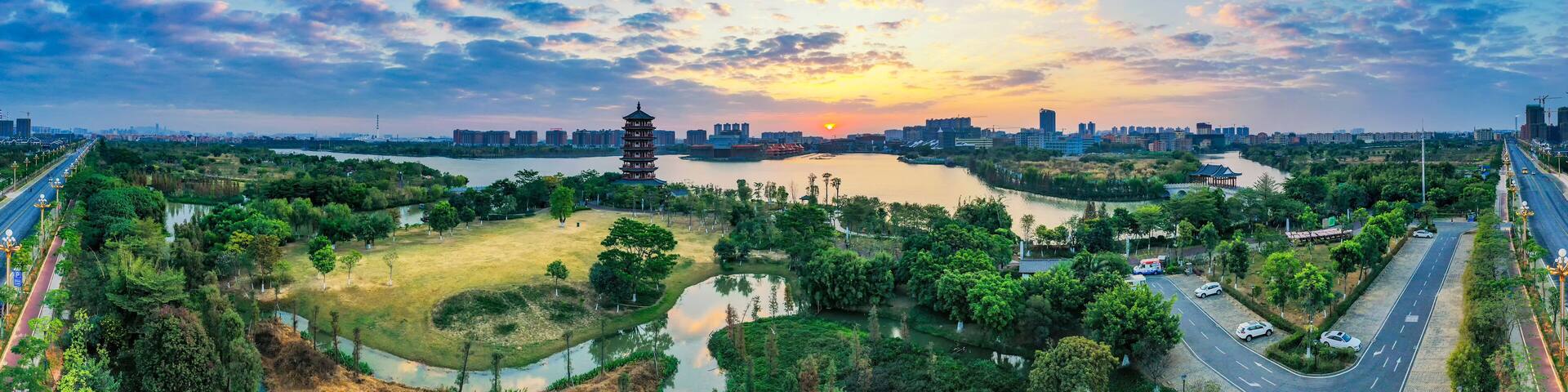 Aerial photo of Huayang Lake Wetland Park, Dongguan, Guangdong Province, China