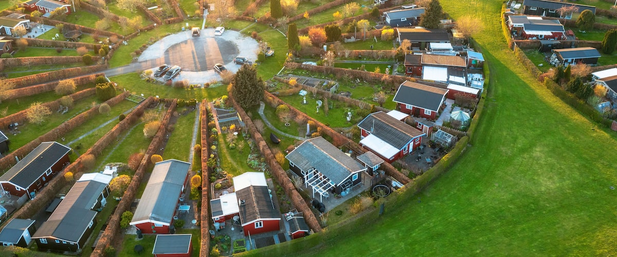 Aerial view of breathtaking aerial imagery of Brøndby Haveby near Copenhagen, Denmark.