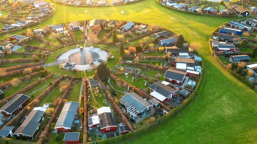 Aerial view of breathtaking aerial imagery of Brøndby Haveby near Copenhagen, Denmark.