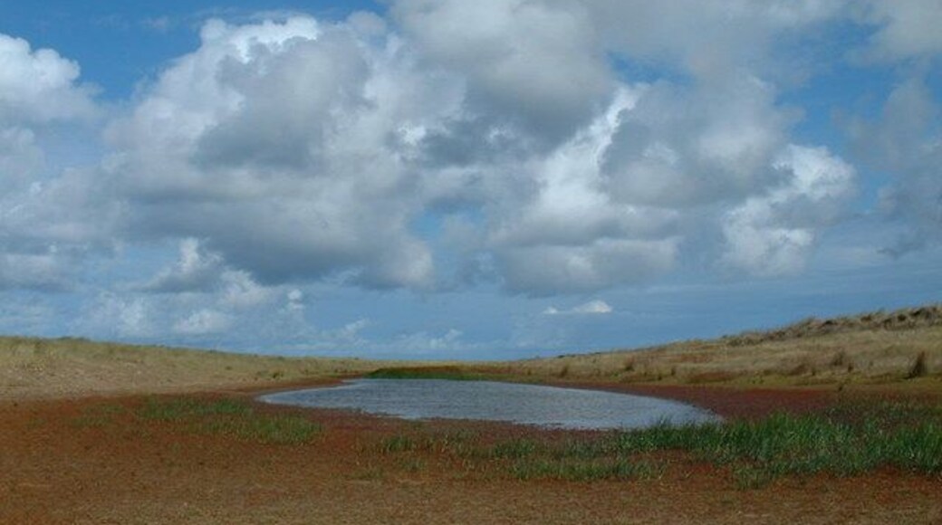 Pool behind the dunes A fine early autumn day showing the coastal vegetation behind the seaward facing dunes on the left of the picture.