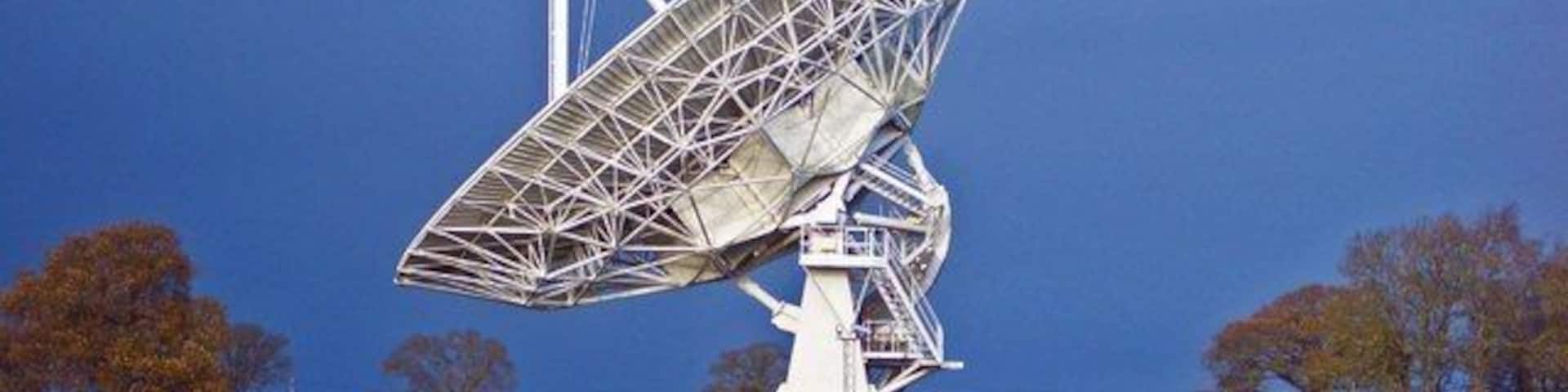 Knockin Radio Telescope Picture taken on a dark rainy day with a gap in the cloud for the sun to light up the telescope