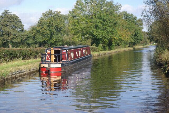 Llangollen Canal near Hindford. A straight stretch of the canal between Hindford Bridge and Marton Locks.