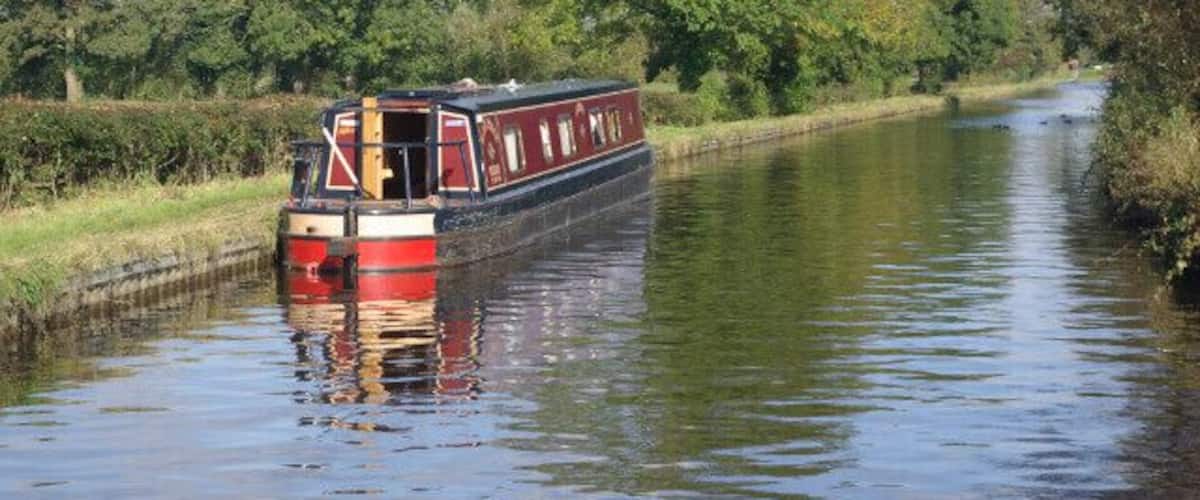 Llangollen Canal near Hindford. A straight stretch of the canal between Hindford Bridge and Marton Locks.