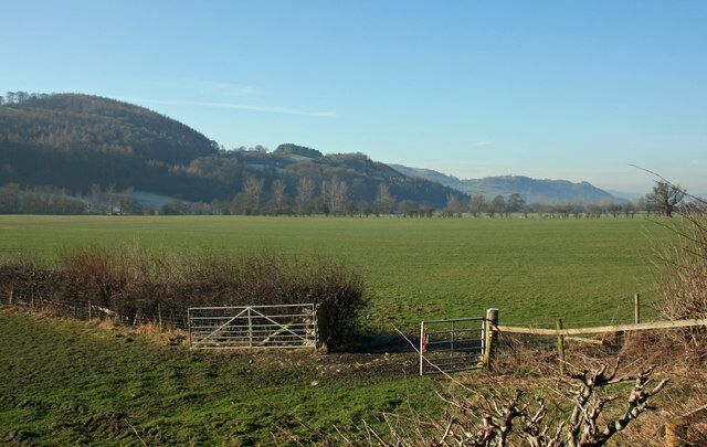 Hill View View from B4396 West across River Tanant flood plain towards Coed Pen-isa'r-mynydd.