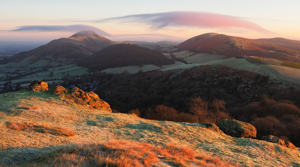Landscape view of Caer Caradoc, Shropshire, England during sunset