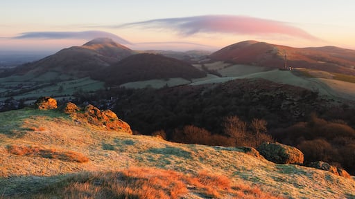 Landscape view of Caer Caradoc, Shropshire, England during sunset