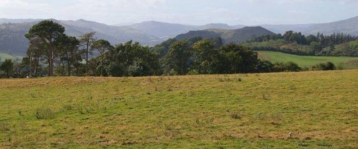 Panorama at Cefn y Coed The prominent hill in the middle/right is the hillfort of Bryndinas (see http://www.cpat.org.uk/cpat/past/iron/iron.htm ).
