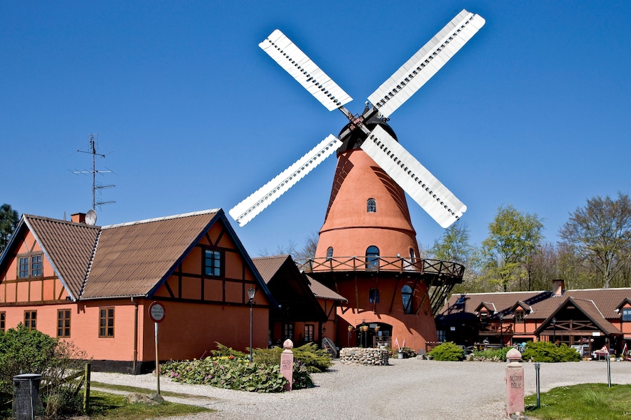 Historic Dutch style windmill, Aastrup, Faaborg, Funen, Denmark, Europe