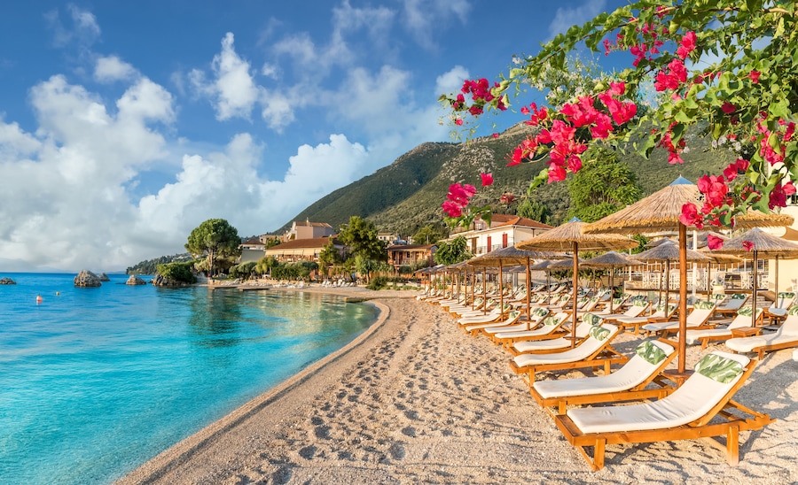 Landscape with Nikiana beach on the Ionian sea, Lefkada island, Greece