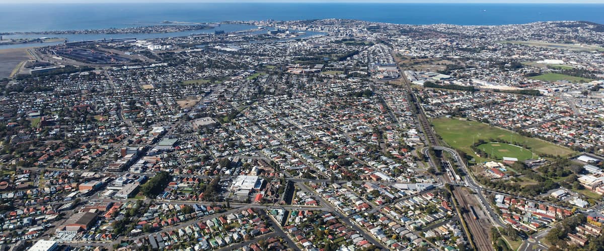 Newcastle NSW Australia - Aerial view. Australia's second oldest city is the largest regional city in the country