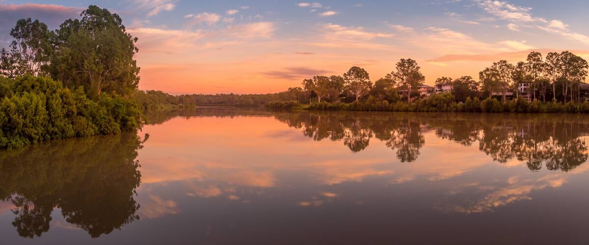 Panoramic River Sunrise with Colourful Sky