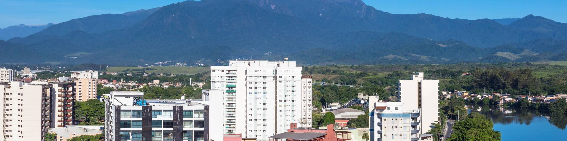Resende, Rio de Janeiro, Brazil. Landscape with the city of Resende with the Mantiqueira mountains in the background.