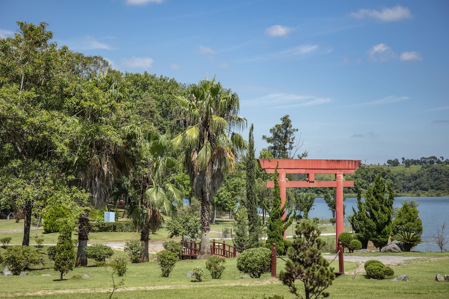Traditional japanese garden and lake in Jundiai, Sao Paulo, Brazil