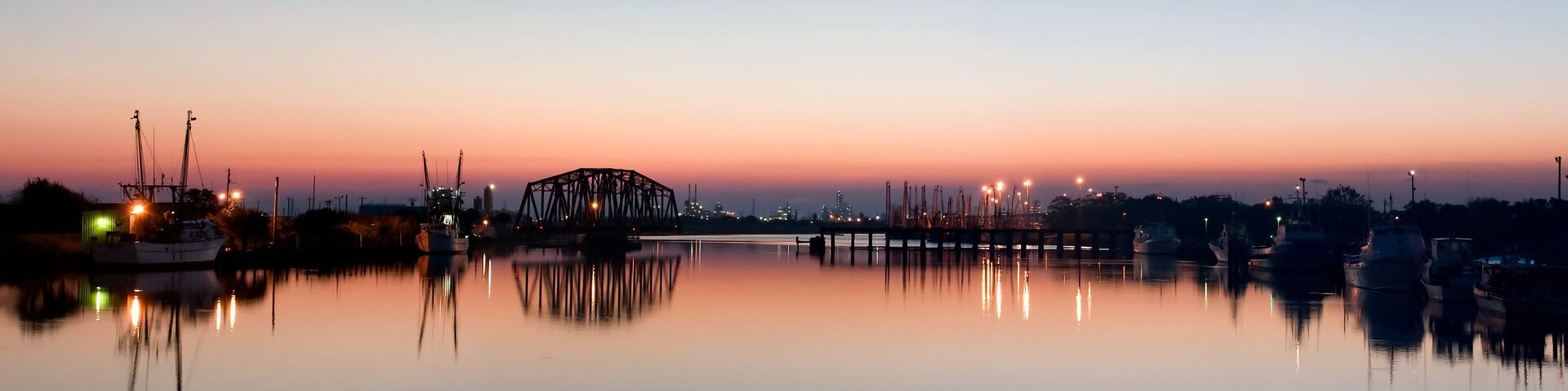 Panorama of a small harbor in Freeport, Texas. Chemical plants and refineries are in the background., Shutterstock ID 7069153, purchase_order: SP-1269 HA 2018 Batch 1, Order: , client: , other: