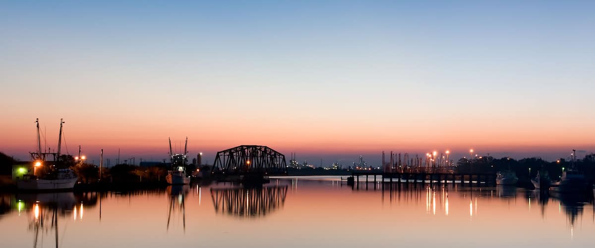 Panorama of a small harbor in Freeport, Texas. Chemical plants and refineries are in the background., Shutterstock ID 7069153, purchase_order: SP-1269 HA 2018 Batch 1, Order: , client: , other: