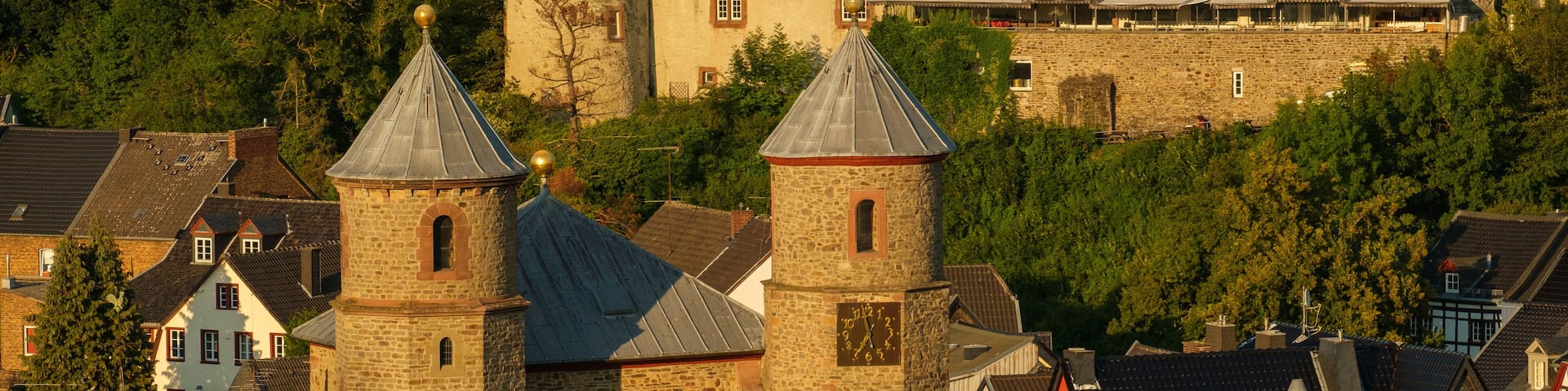 a view of historic town in the evening light. Bad Muenstereifel, Germany