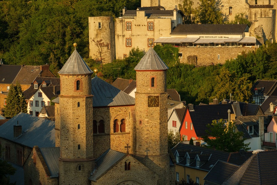 a view of historic town in the evening light. Bad Muenstereifel, Germany