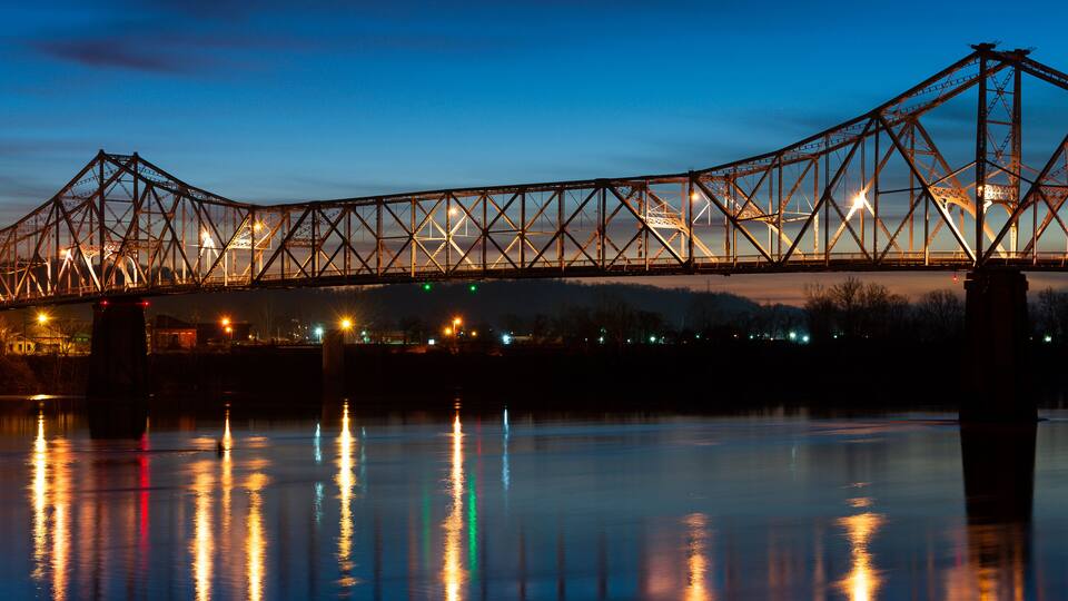 Ironton-Russell Bridge at Sunrise - Cantilever Warren Through Arch - Ohio River - Ironton, Ohio and Russell, Kentucky